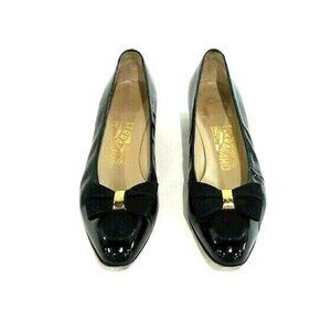 Salvatore Ferragamo Black Patent Leather Pumps  NARROW